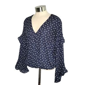 Max Studio blue star print ruffle sleeve crepe surplice blouse- size S
